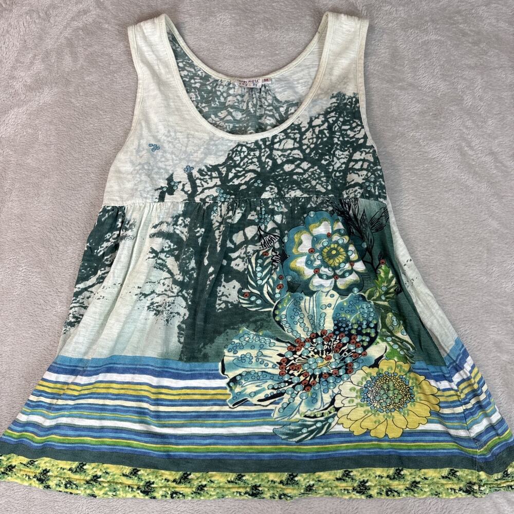 Vintage Graphic Tank Top Women Babydoll Y2K Peasant Boho All Over Print Casual